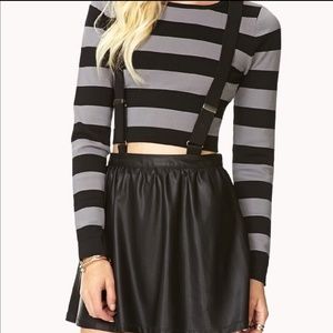 NWT F21 Faux leather overall skirt with suspenders
